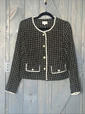 Entro Sz S Black & Cream Tweed Boxy Blazer